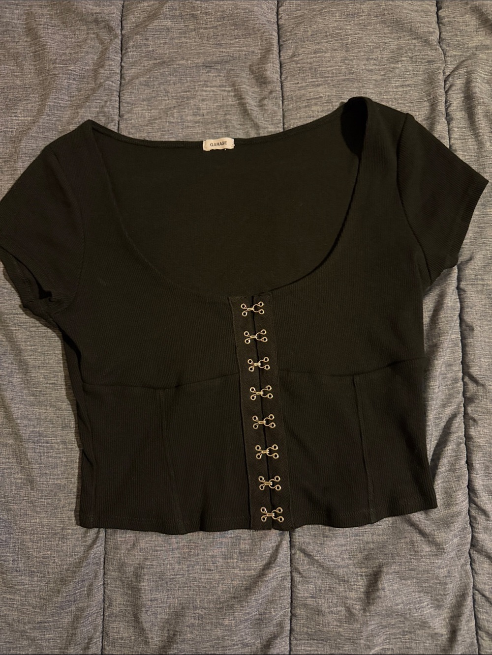 Garage Black Hook-and-Eye Scoop Crop Top